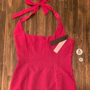 Black Halo Dress Womens 10 Red Halter Sheath Knee Length Cocktail Made USA